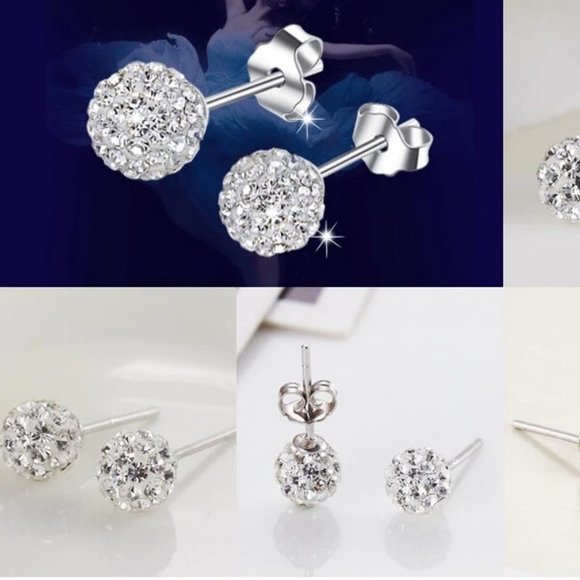 NEW 925 Sterling Silver Diamond Ball Stud Earrings - Picture 2 of 5